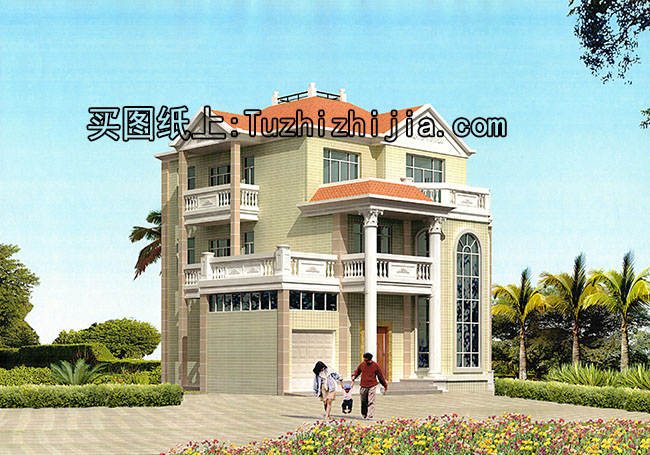 三層帶車庫農(nóng)村別墅設(shè)計圖紙（含外觀效果圖）