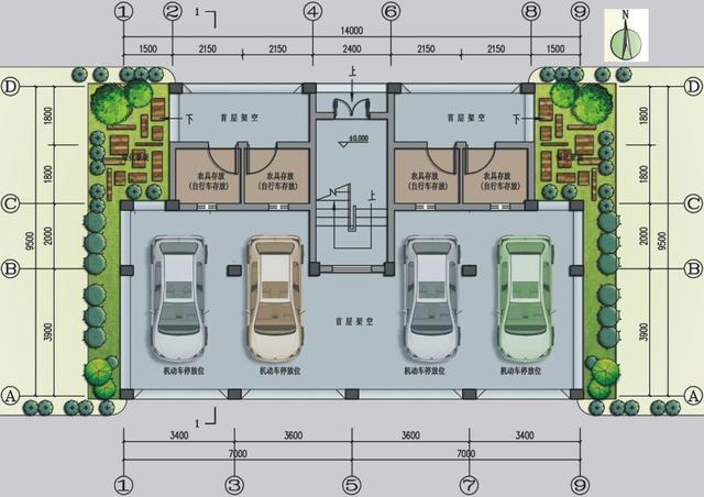 農(nóng)村建房雙拼戶型，首層架空，內(nèi)外雙梯，帶平面圖！