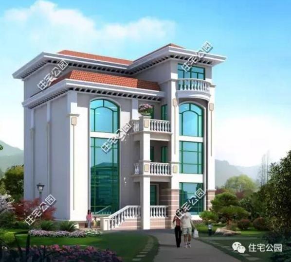 最新款農(nóng)村三層樓房設(shè)計(jì)，弧形落地窗采光好，全圖！