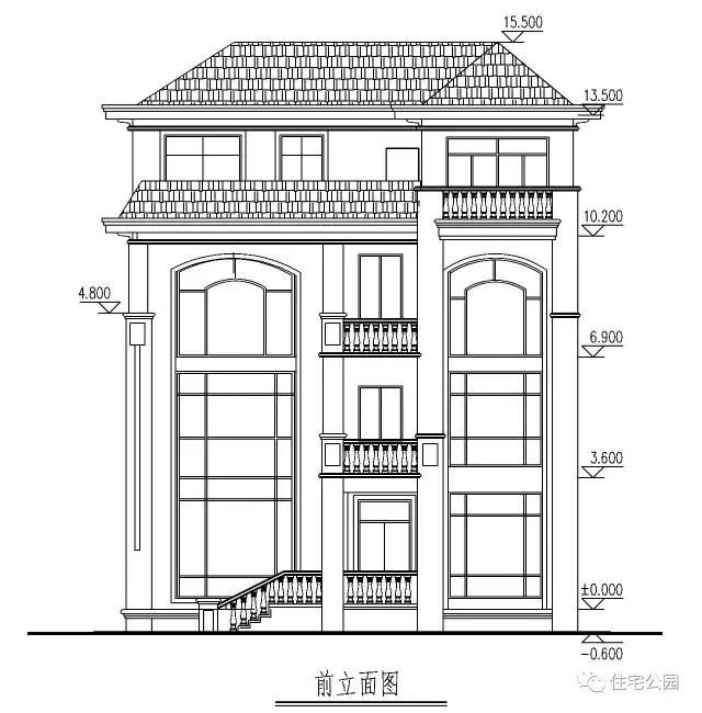 最新款農(nóng)村三層樓房設(shè)計(jì)，弧形落地窗采光好，全圖！