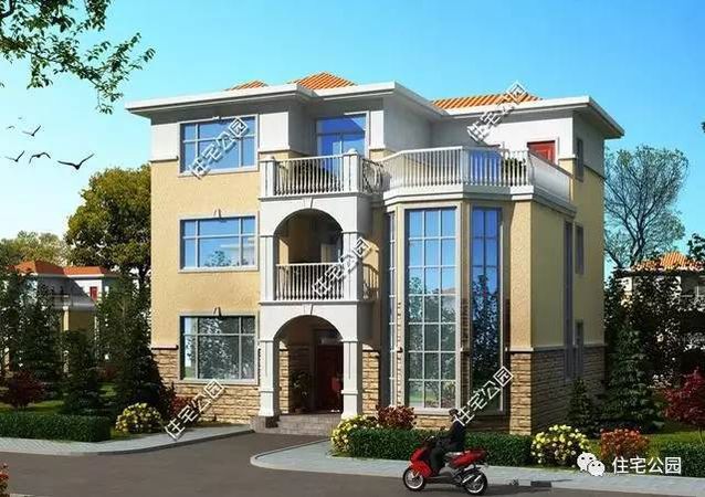 12X10.8米農村三層別墅，弧形采光窗、8個臥室！