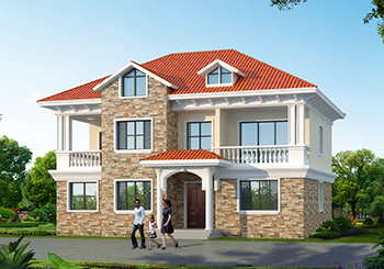 二層四間樓房設(shè)計(jì)圖及效果圖片大全，帶露臺(tái)，外觀時(shí)尚