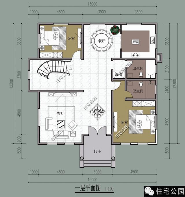 13X12米對稱式別墅，旋轉(zhuǎn)樓梯老虎窗、8臥室