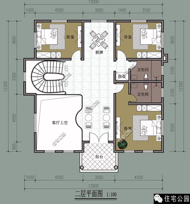 13X12米對稱式別墅，旋轉(zhuǎn)樓梯老虎窗、8臥室