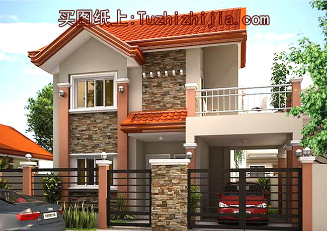 新農(nóng)村自建二層別墅設(shè)計(jì)圖，帶車庫，簡歐風(fēng)格