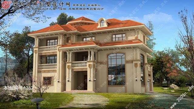 農(nóng)村自建豪華三層歐式別墅效果圖，自帶觀景平臺(tái)+老虎窗