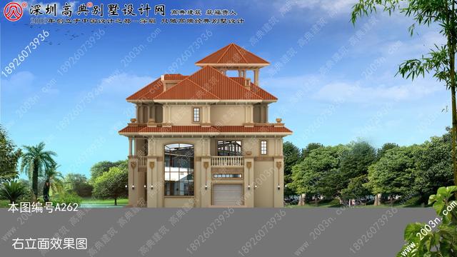 農(nóng)村自建豪華三層歐式別墅效果圖，自帶觀景平臺(tái)+老虎窗