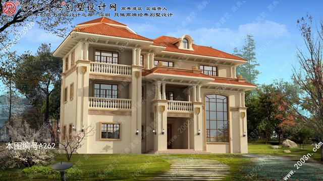 農(nóng)村自建豪華三層歐式別墅效果圖，自帶觀景平臺(tái)+老虎窗