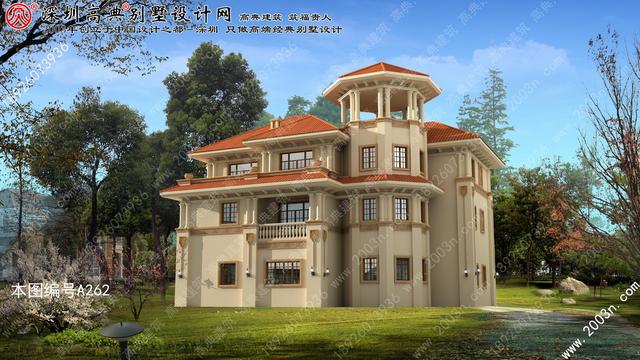 農(nóng)村自建豪華三層歐式別墅效果圖，自帶觀景平臺(tái)+老虎窗