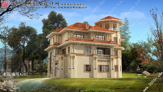 農(nóng)村自建豪華三層歐式別墅效果圖，自帶觀景平臺(tái)+老虎窗