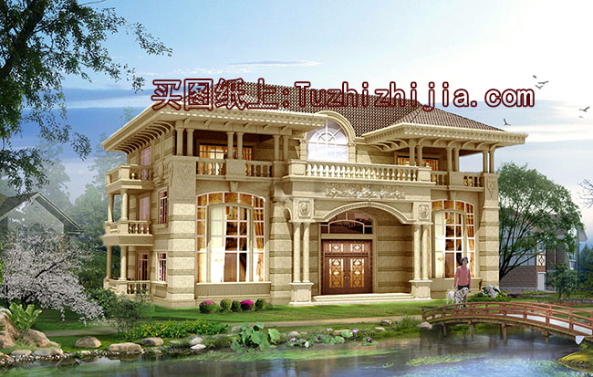 簡歐風(fēng)格別墅設(shè)計(jì)圖帶外觀效果圖，三層140平米