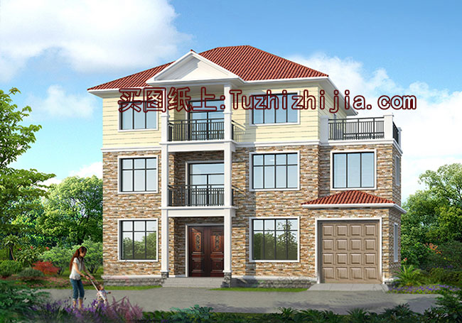 農(nóng)村三層私人住宅設(shè)計(jì)圖紙及效果圖，帶車庫，帶露臺(tái)