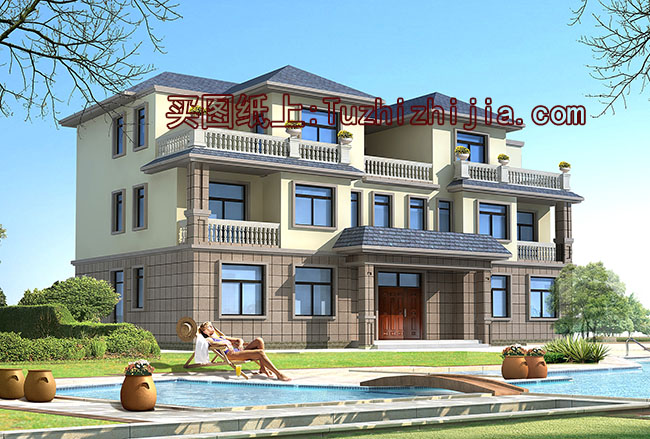 農(nóng)村三層雙拼別墅設(shè)計圖，帶外觀效果圖，推薦