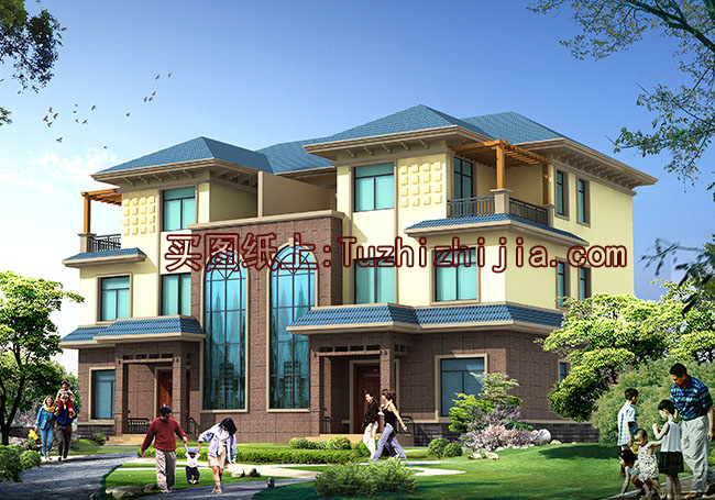 兄弟三層雙拼房屋設(shè)計(jì)圖，帶效果圖，戶型好