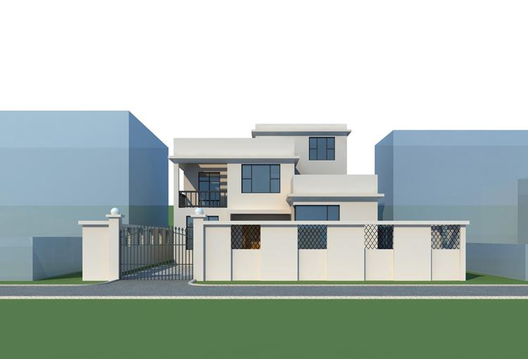 12X18米三層現(xiàn)代農(nóng)村別墅, 帶院子和平層頂, 30萬(wàn)以?xún)?nèi)