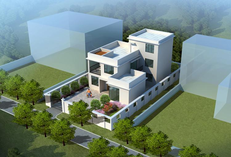 12X18米三層現(xiàn)代農(nóng)村別墅, 帶院子和平層頂, 30萬(wàn)以?xún)?nèi)