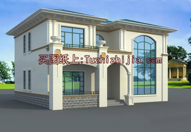 簡單的復(fù)式住宅設(shè)計圖，客廳挑高，帶外觀效果圖片