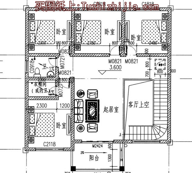 二層復(fù)式小洋樓設(shè)計(jì)圖，外觀精致，戶型合理
