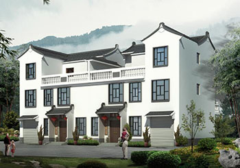 徽派三層雙拼別墅設(shè)計圖和外觀效果圖，徽派設(shè)計方案精選