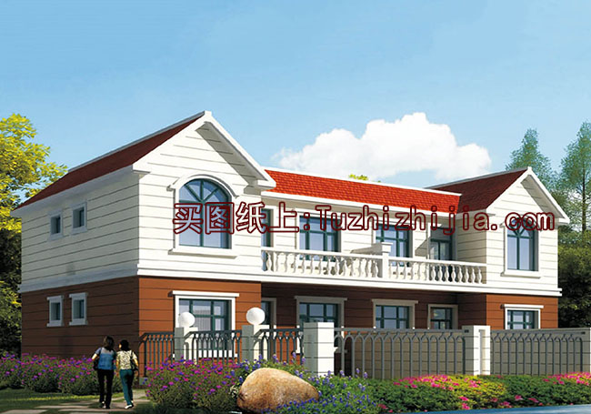 適合兄弟自建的二層雙拼別墅設(shè)計(jì)方案，帶效果圖