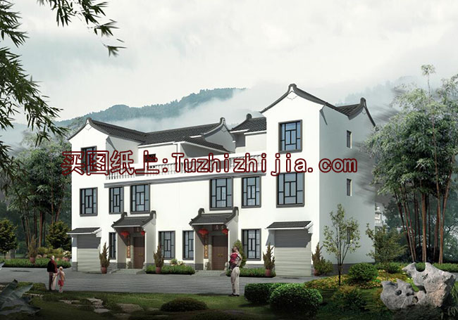 徽派三層雙拼別墅設(shè)計(jì)圖和外觀效果圖，徽派設(shè)計(jì)方案精選