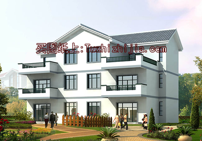 兄弟雙拼農(nóng)村三層自建房設計圖，帶外觀效果圖