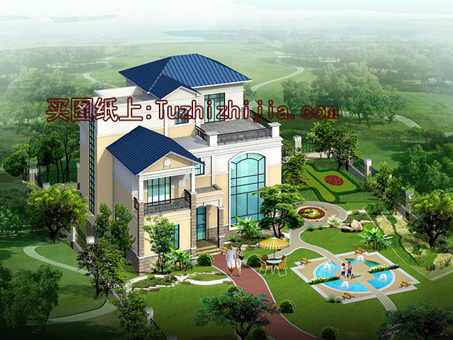 三層別墅設(shè)計(jì)施工圖紙（含外觀效果圖）帶車(chē)庫(kù)帶露臺(tái)