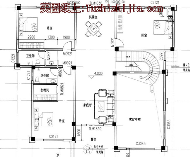 大平方大面積別墅設(shè)計(jì)方案圖，樓中樓客廳中空