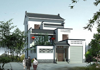 徽派別墅住宅建筑設(shè)計(jì)圖，灰瓦白墻注重地方特色