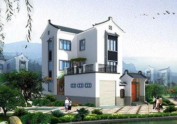 客家風(fēng)格別墅建筑設(shè)計(jì)圖，帶外觀效果圖，帶院子