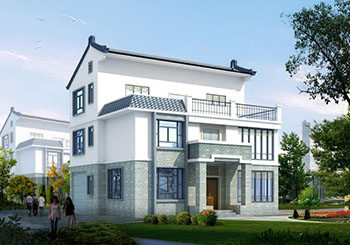 帶車(chē)庫(kù)徽派風(fēng)格三層別墅房屋設(shè)計(jì)圖，新農(nóng)村住宅設(shè)計(jì)推薦