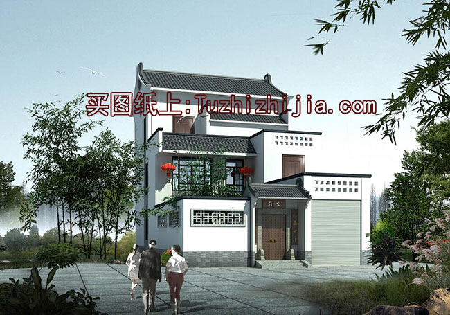 徽派別墅住宅建筑設(shè)計(jì)圖，灰瓦白墻注重地方特色
