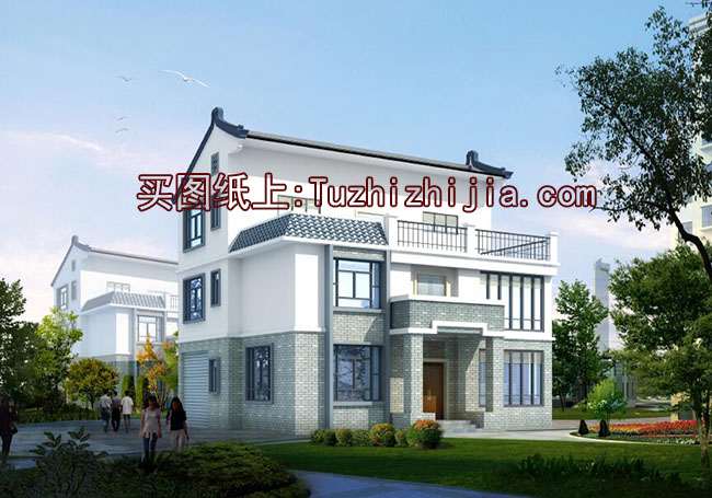 帶車庫徽派風(fēng)格三層別墅房屋設(shè)計(jì)圖，新農(nóng)村住宅設(shè)計(jì)推薦