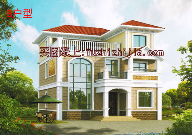 復(fù)式、旋轉(zhuǎn)樓梯三層別墅設(shè)計(jì)方案圖，戶型合理、實(shí)用