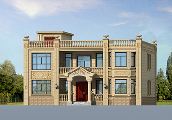 氣派美觀的平頂別墅房屋設(shè)計(jì)方案圖，屋頂帶涼亭