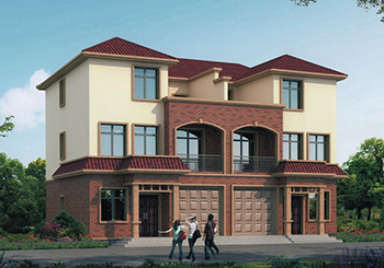 戶型經(jīng)典的鄉(xiāng)村雙拼別墅房屋設(shè)計(jì)圖，帶外觀效果圖片