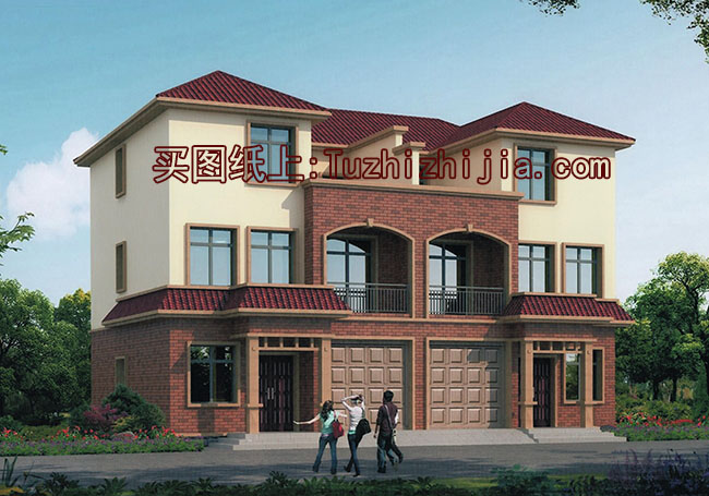 戶型經(jīng)典的 鄉(xiāng)村雙拼別墅房屋設(shè)計(jì)圖，帶外觀效果圖片