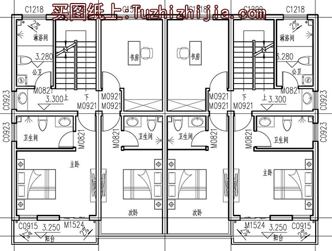 小戶型兄弟雙拼別墅房屋設(shè)計(jì)圖，帶外觀效果圖