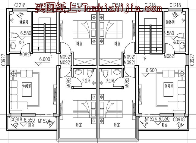 小戶型兄弟雙拼別墅房屋設(shè)計(jì)圖，帶外觀效果圖