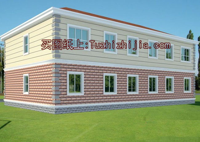 二層復(fù)式雙拼別墅設(shè)計(jì)圖（客廳中空），含外觀效果圖