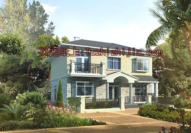 110平左右三間兩層農(nóng)村別墅房屋設(shè)計(jì)圖，含外觀效果圖