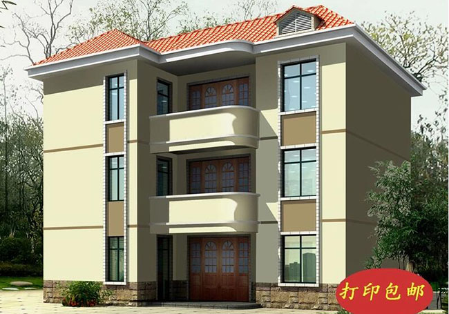 120平三層三間別墅房屋設(shè)計(jì)圖，外觀簡單、大氣