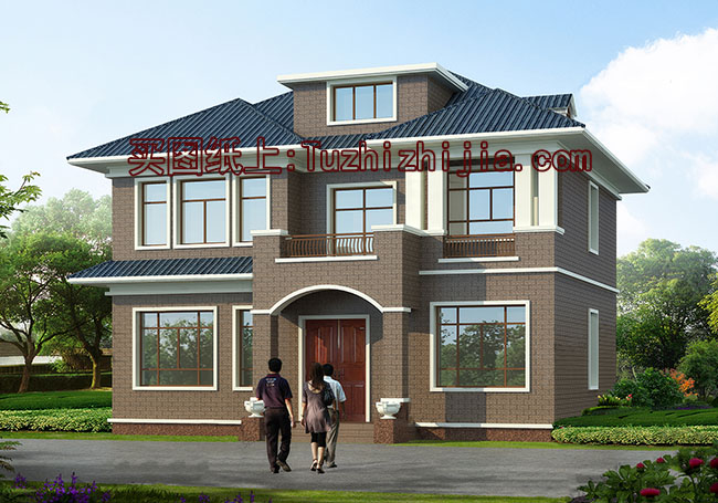 兩層半帶閣樓別墅房屋設(shè)計圖，含外觀效果圖片