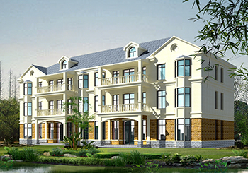 帶底商商鋪三層雙拼房屋別墅設(shè)計(jì)圖，外觀精致、美觀