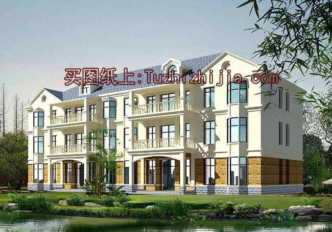 帶底商商鋪三層雙拼房屋別墅設(shè)計(jì)圖，外觀精致、美觀