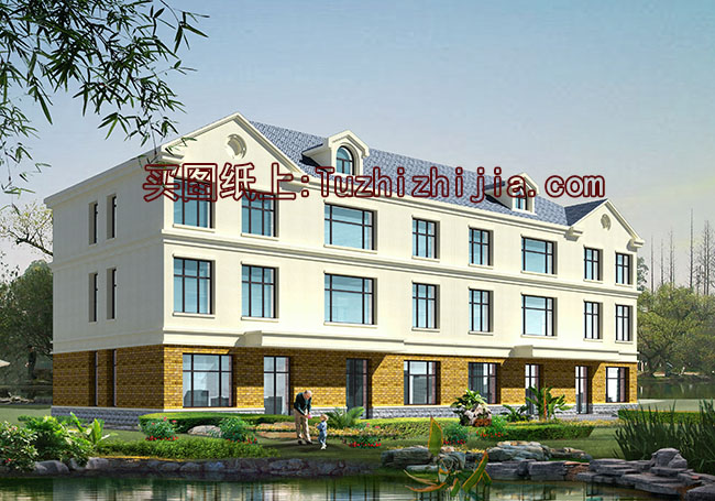 帶底商商鋪三層雙拼房屋別墅設(shè)計(jì)圖，外觀精致、美觀