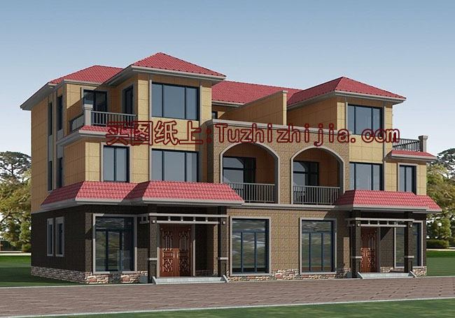 經(jīng)典三層雙拼樓房設(shè)計圖，經(jīng)典外觀，經(jīng)典戶型