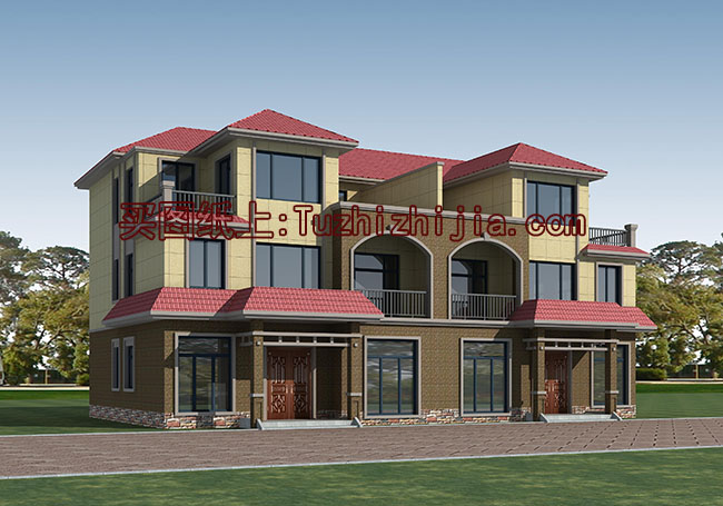 經(jīng)典三層雙拼樓房設(shè)計圖，經(jīng)典外觀，經(jīng)典戶型