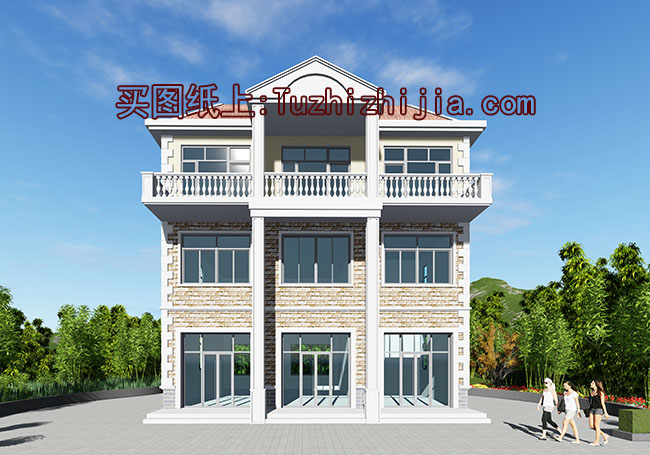 帶商鋪挑高的三層別墅房屋設計圖，商鋪挑高，層高比較高