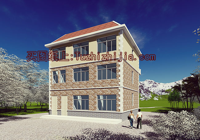 帶商鋪挑高的三層別墅房屋設計圖，商鋪挑高，層高比較高